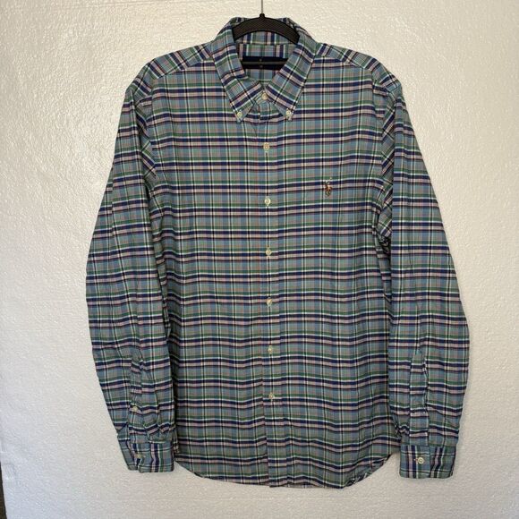 Ralph Lauren Men’s Medium Plaid Blue Green Button Up Long Sleeve Shirt Church - Picture 2 of 10